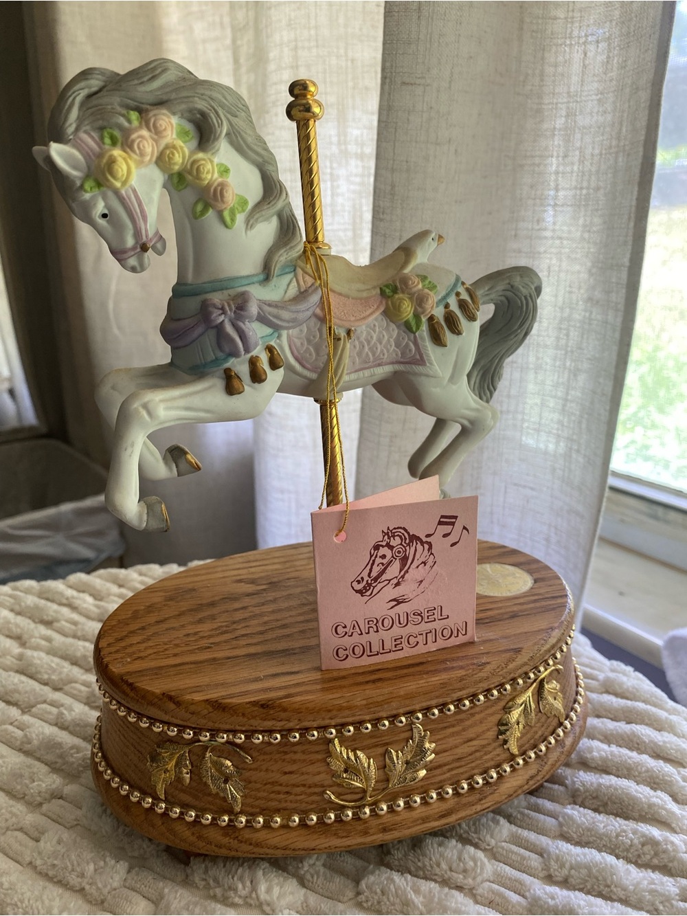 Vintage Fancyland Carousel Horse Porcelain Music Box Limited Edition Wood Base